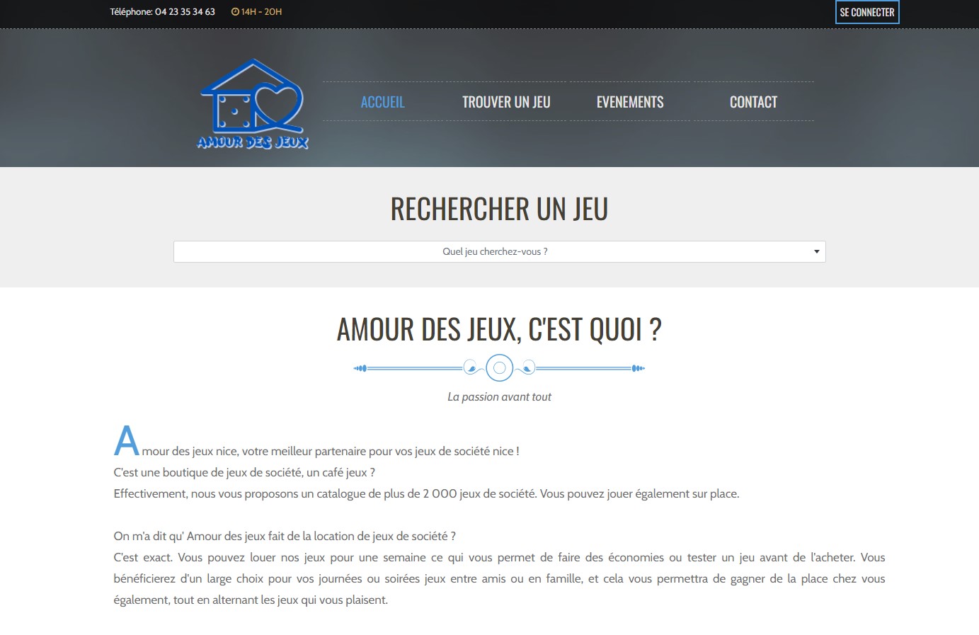 Site amour des jeux réalisé par Jml Web